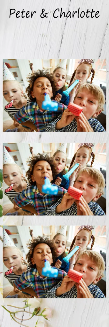 Voorbeeld van een gepersonaliseerde fotostrip met houtlook